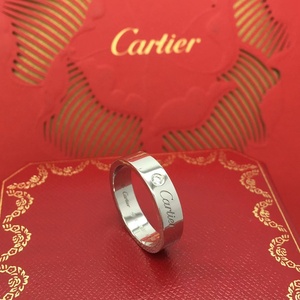 二手正品Cartier卡地亚铂金宽版5mm单钻戒指58号logo系列超宽版男