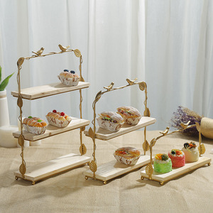 森系木质甜品台展示架道具摆件 北欧ins婚礼铁艺蛋糕架木质托盘