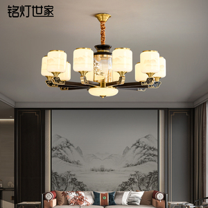 新中式全铜吊灯客厅灯大气实木古典中国风餐厅灯别墅复式楼大吊灯
