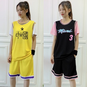 篮球服女宽松bf风韩版学生篮球体育运动短袖假两件套装女球衣班服