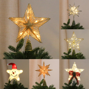 圣诞树顶星发光电池LED灯铁艺五角星星商用布置圣诞节装饰品家用
