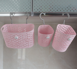 创意藤编收纳筐厨房浴室收纳篮子塑料挂钩式沥水篮床头挂篮