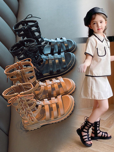 女童罗马凉鞋2024年小女孩高筒凉靴儿童洋气公主鞋时尚韩版沙滩鞋