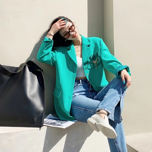 欧洲站西装外套女春秋2023新款设计感小众蓝绿时尚气质西服