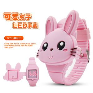 手表女童韩版翻盖小白兔子可爱6岁初中小学生数字儿童电子表女孩