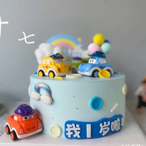 可爱Q版六件套小汽车蛋糕装饰摆件卡通蛋糕装饰儿童生日派对彩球