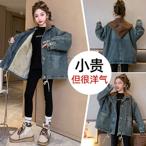 女童装春秋冬款洋气外套潮大女孩儿童加绒牛仔加厚派克服风衣8岁9