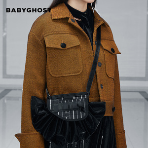 BABYGHOST原创设计师品牌时尚秋冬新款黑色褶皱手枪包设