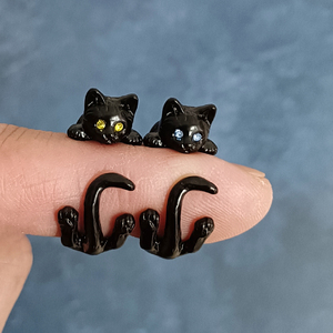 黑猫戒指可调节女可爱动物指环情侣搭配猫咪饰品原创设计小众个性