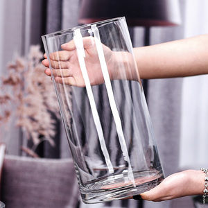 玻璃花瓶透明直筒马醉木龟背竹水培富贵竹鲜花南天竹插花客厅摆件