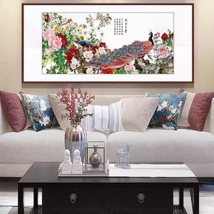 国色天香新中式牡丹画花开富贵客厅装饰画沙发背景墙挂画孔雀壁画