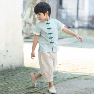 汉服男童改良薄款唐装儿童中国风夏宝宝中式复古套装小孩民族服装