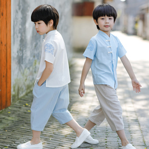 汉服男童改良薄款唐装儿童中国风夏宝宝中式复古套装小孩民族服装