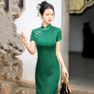 一路绿灯丨夏季高贵绿色新中式高考送考长旗袍2024新款日常老上海