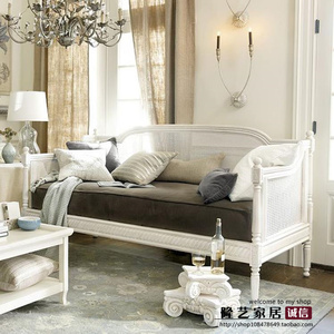 藤椅沙发法式橡木美式复古三人客厅藤制实木沙发床欧式雕花可定制