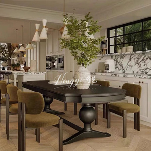 美式实木椭圆形餐桌椅组合法式复古做旧简约饭桌家具可定制高端