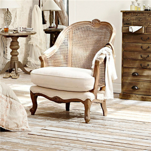 法式美式藤椅单人沙发别墅实木布艺沙发法式客厅休闲沙发可定制