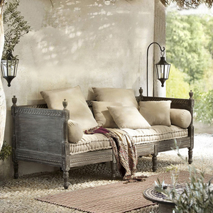 法式简约实木雕花沙发小户型客厅组合家具美式复古做旧三人沙发床