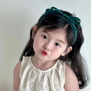 新款韩版织带蝴蝶结波点儿童发箍女童宝宝头箍头扣发卡粉色亲子款