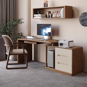 现代简约实木台式电脑桌卧室家用转角书桌柜组合小户型双人办公桌