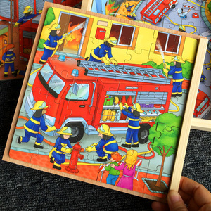 儿童拼图3到6岁消防车工程车交通工具汽车幼儿木质收纳盒益智玩具