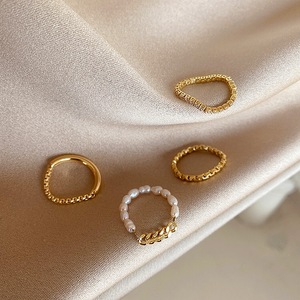 法式 镀金复古小众设计感叠戴巴洛克冷淡风链条天然珍珠均码戒指