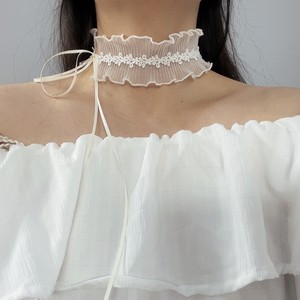 白色蕾丝系带搭配轻婚纱礼服复古气质名媛发带项链 choker锁骨链