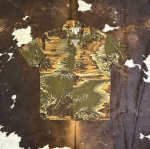 RRL 1940年代风格 复古棕榈树印花 亚麻椰壳扣夏威夷 短袖衬衫
