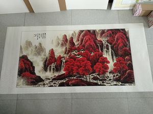 李可染万山红遍六尺横幅山水国画艺术微喷宣纸复制画装饰画