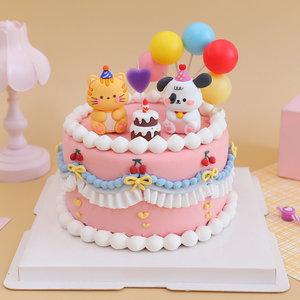 卡通蛋糕装饰派对帽小猫咪小狗狗软胶玩偶摆件儿童生日甜品插牌