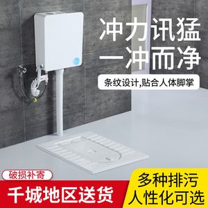 家用带盖板蹲便器水箱整套蹲坑式防臭蹬便器厕所大便器卫生间