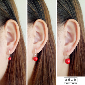 S925纯银红色朱砂贝珠玛瑙耳环韩国女时尚气质耳钉小清新网红耳饰