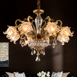 澳米美式吊灯水晶纯铜灯具美式客厅餐厅卧室灯美式复古全铜灯吊灯