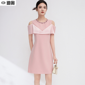 迪奥短袖连衣裙女夏季新款法式收腰显瘦高端精致优雅气质礼服裙子
