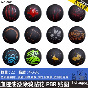 高清血迹咖啡渍油漆涂鸦贴花材质贴图CGAxis PBR Textures Decals