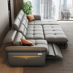 柏纳斯真皮沙发意式轻奢现代简约客厅灰色0靠墙电动多功能沙发床