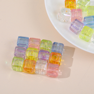 12mm果冻色亚克力方形珠子DIY透明色直孔简约可爱葱粉项链串珠吊