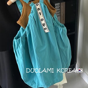 韩版童装女童蓝色背带裙夏装女宝宝洋气花苞吊带宽松纯色儿童裙子