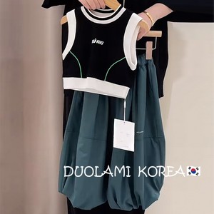 韩范童装女童装时髦洋气套装夏季儿童休闲运动背心绿色冰丝裤子潮