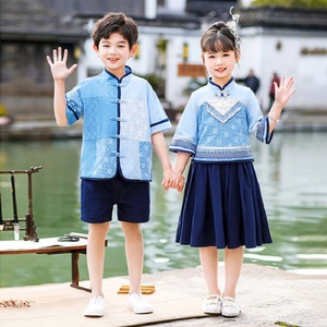 广西三月三名族服装儿童壮服男童中国风少数民族舞蹈演出服棉套装