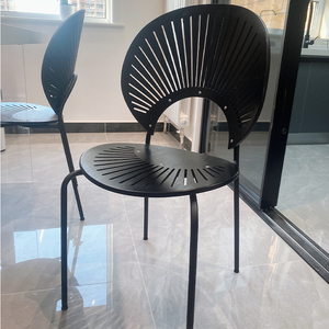 北欧实木贝壳椅靠背简约现代茶餐厅铁艺太阳椅网红休闲设计师椅子