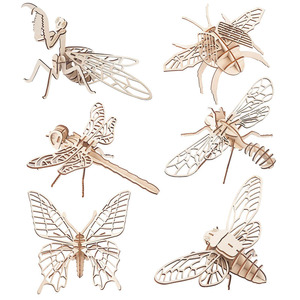 儿童木制DIY手工动物拼图益智玩具 蜜蜂蜻蜓知了螳螂蝴蝶恐龙虫子