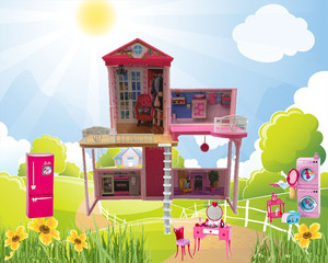 正版芭比娃娃梦想豪宅洋房别墅 粉红甜甜屋之创意家居礼盒