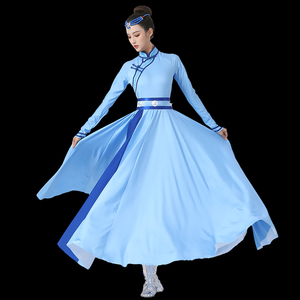蒙古演出服少数民族服装现代民族风舞蹈顶碗筷子舞艺考连衣裙套装