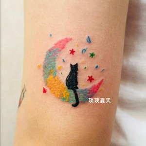 韩国防水ins风手臂脚踝 小清新星月亮猫咪纹身贴男女个性刺青贴纸