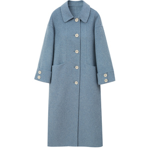 双面羊绒大衣女中长款2018新款韩版高端阿尔巴卡蓝色大衣 1