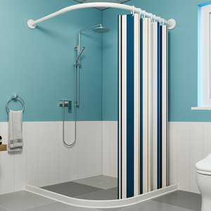 浴室防水浴帘弧形杆磁性套装免打孔干湿分离卫生间隔断挂帘带磁条