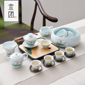 功夫茶具套装家用套小陶瓷现代简约中式茶杯子茶壶整套带托盘日式