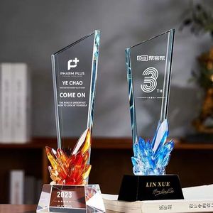 雕刻彩印水晶炫彩奖杯定制定做优秀员工年会表彰团队颁奖纪念