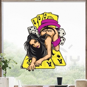 扑克美女性感涂鸦艺术卡通插画背景墙贴纸客厅卧室橱窗装饰贴画